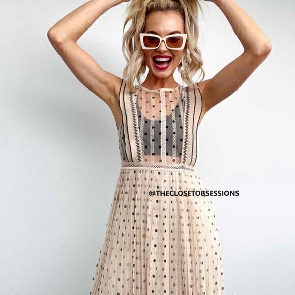 Zara Dresses & Skirts - Zara Cream and Black Polka Dot Midi Dress